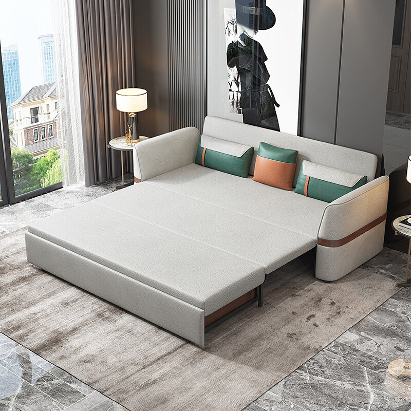 多功能沙发床书桌一体 两用2米科技布二用电动智能三折实木沙发床