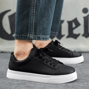 春季休闲鞋白底皮鞋厚底温州男鞋黑色运动鞋男士皮面鞋子低帮板鞋