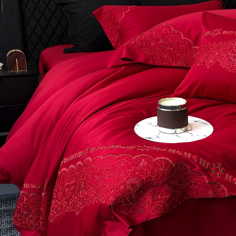 高端100支婚庆结婚全棉纯棉四件套长绒棉床单被套结婚床上用品红,床上用品,婚庆床品套件,淘宝优惠券,粉丝福利购,淘宝优惠卷