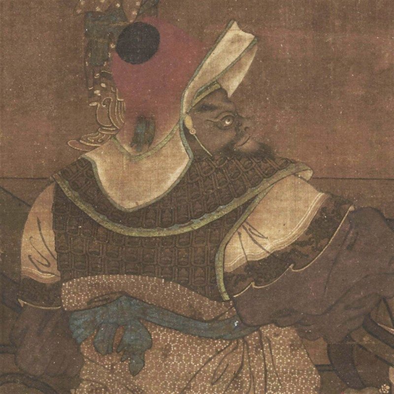 赵孟頫关公五十三岁真像画像关羽挂画国画装饰画客厅字画挂轴卷轴