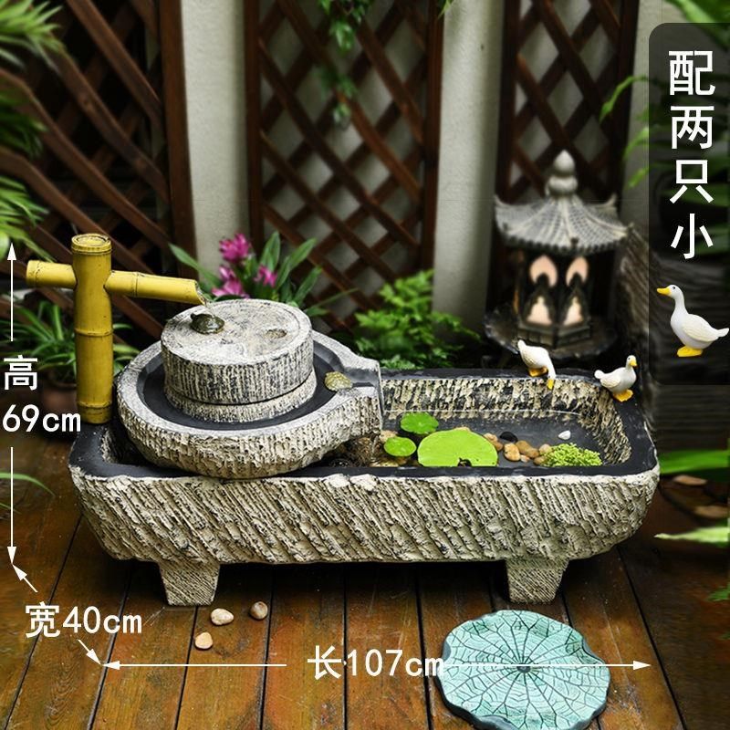流水摆件鱼缸露台阳台布置循环水庭院鱼池水系景观仿石磨石槽