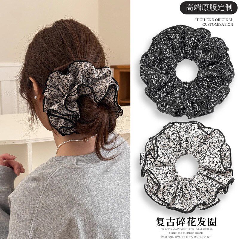 法式蕾丝碎花双层大肠发圈女高级感扎头发绳超大头花春季皮筋头绳