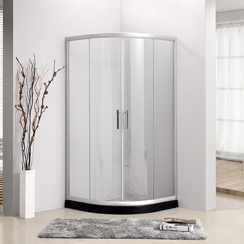 弧扇形带底座简易淋浴房2面钢化玻璃移门干湿分离屏风浴室隔断家