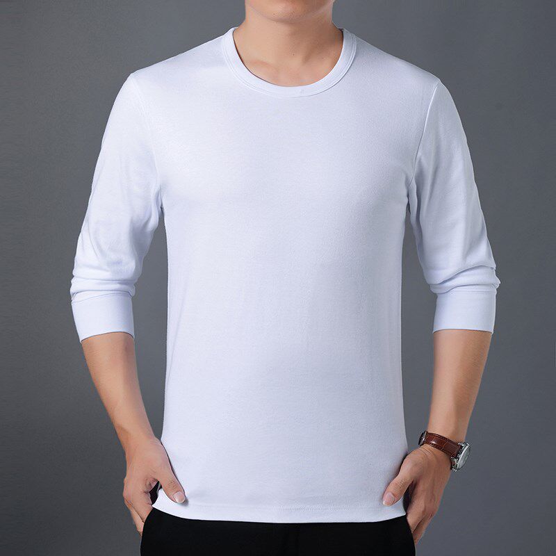 秋装男士圆领T恤中老年全棉薄款长袖体恤中年爸爸装大码父亲汗衫