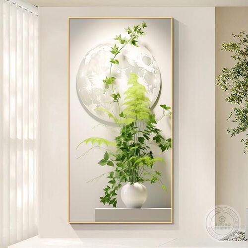 清新绿植玄关装饰画客厅正对门走廊过道壁画入户现代简约挂画