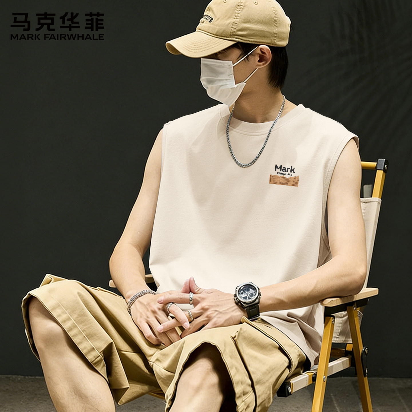 马克华菲背心男夏季宽松透气运动健身纯棉无袖t恤休闲外穿上衣男X