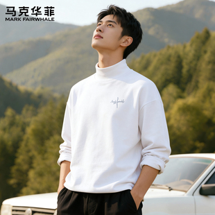 马克华菲德绒打底衫男款秋冬季半高领男生上衣2026新款长袖T恤男X