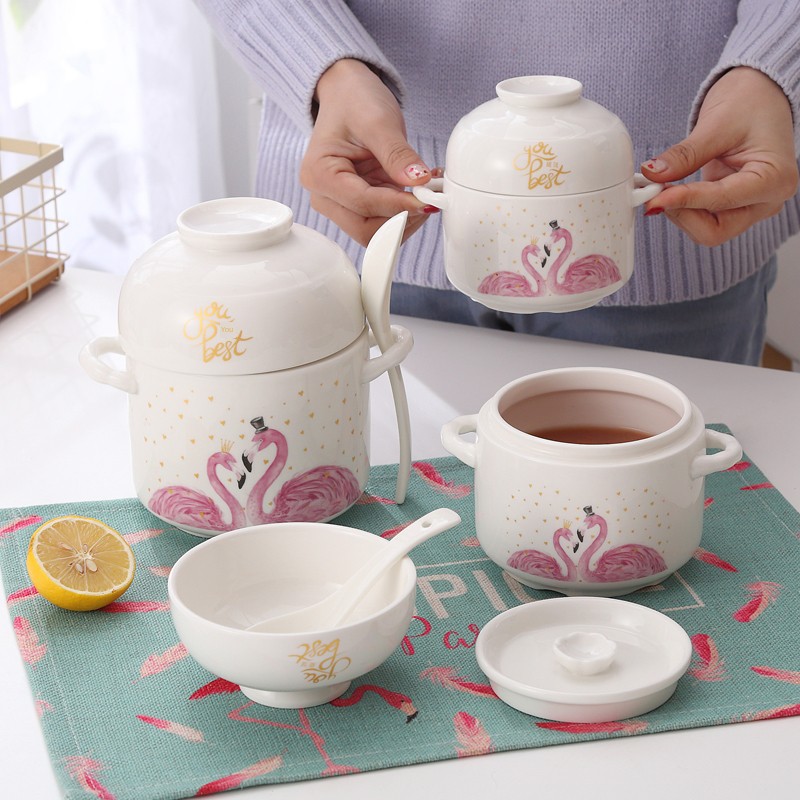 双盖陶瓷燕窝隔水炖盅汤盅内胆蒸汤盅炖鸡蛋大小号家用碗纯白炖罐