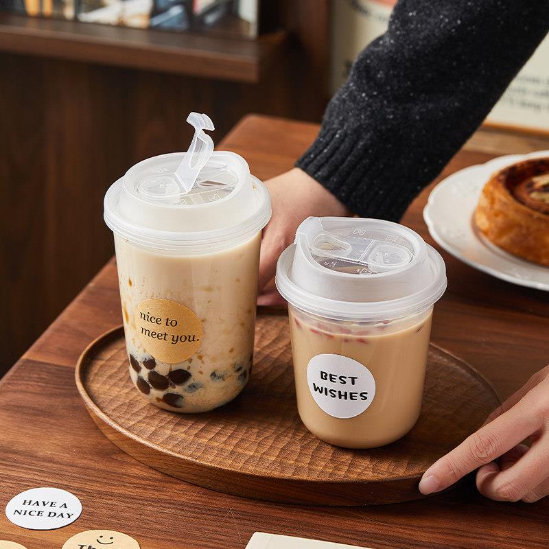 新品一次性奶茶杯子带盖耐高温咖啡杯即弃塑料家用重复使用饮料瓶