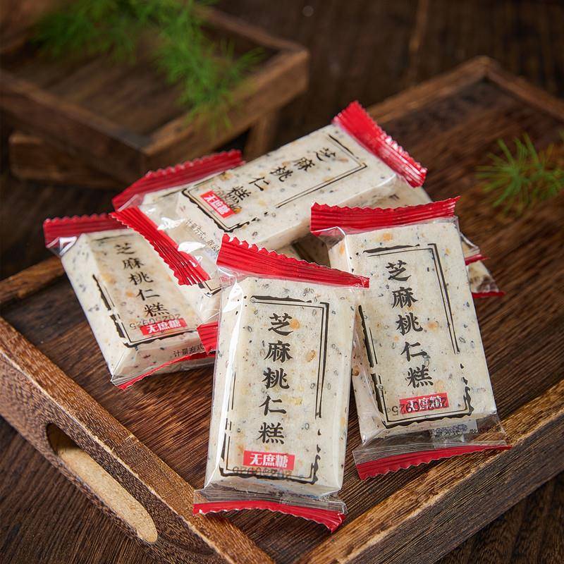 新品杭州传统芝麻桃仁糕无蔗糖云片核桃糕芝麻片老年人千层糕点零
