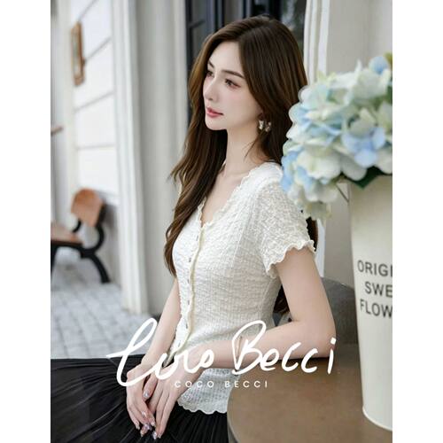 COCO BECCI【泡泡衫】莱赛尔泡泡皱肌理飞袖显瘦百搭小衫短袖女夏