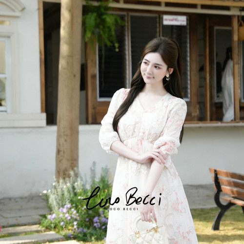 COCO BECCI【金缕桃源】真丝刺绣显瘦连衣裙仙女裙CFXYB372130