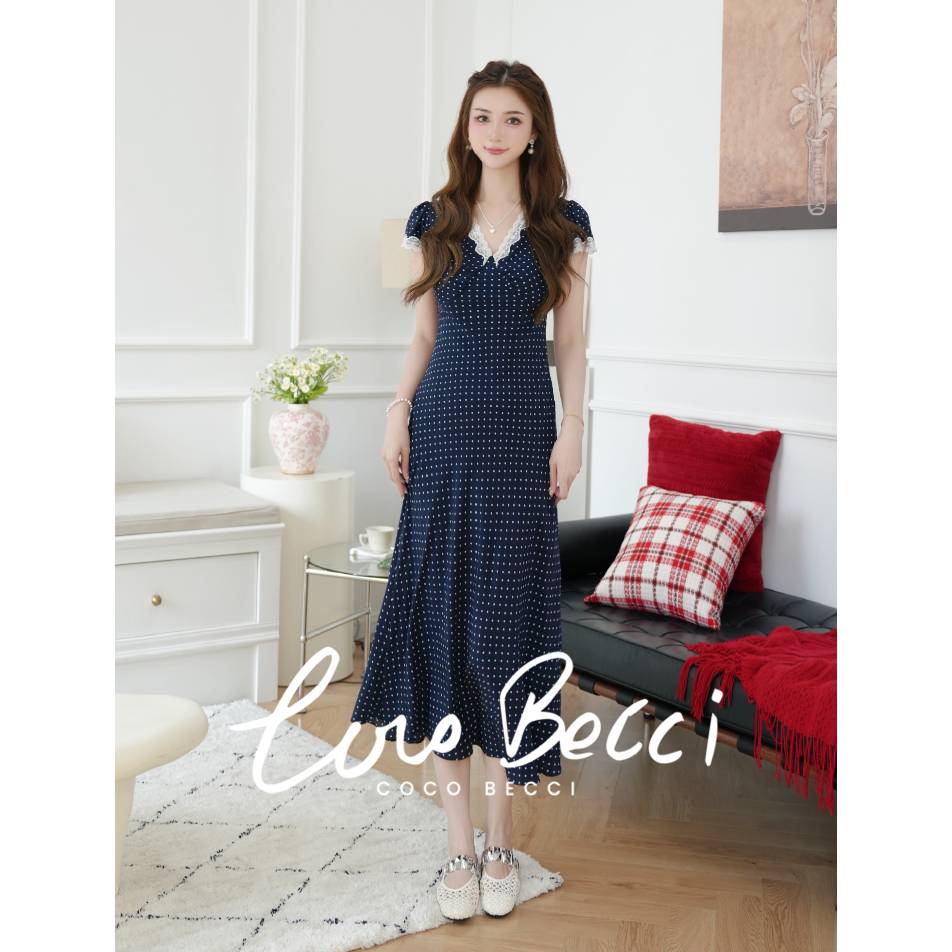 COCO BECCI【丫头私服波点裙】03双绉16姆米桑蚕丝短袖连衣裙女夏