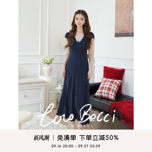 COCO BECCI【丫头私服波点裙】03双绉16姆米桑蚕丝短袖连衣裙女夏