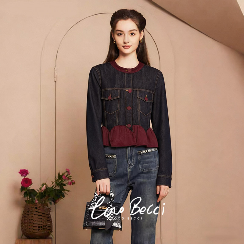 COCO BECCI【时光画报】印花牛仔麂皮减龄牛仔外套CFXYC200035