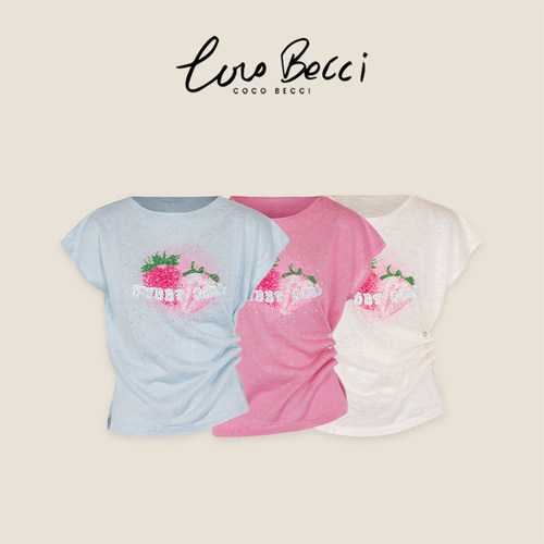 COCO BECCI【草莓T】凉感粘纤闪钻草莓印花坎肩显瘦短袖t恤女夏季