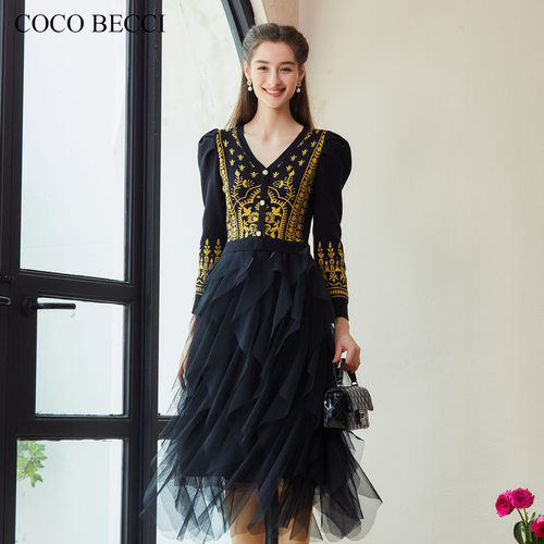 COCO BECCI【金枝玉叶】假两件拼接连衣裙YT24YW720002