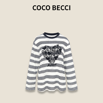 COCO BECCI【爱心T】条纹绣花T恤YT25JS230002