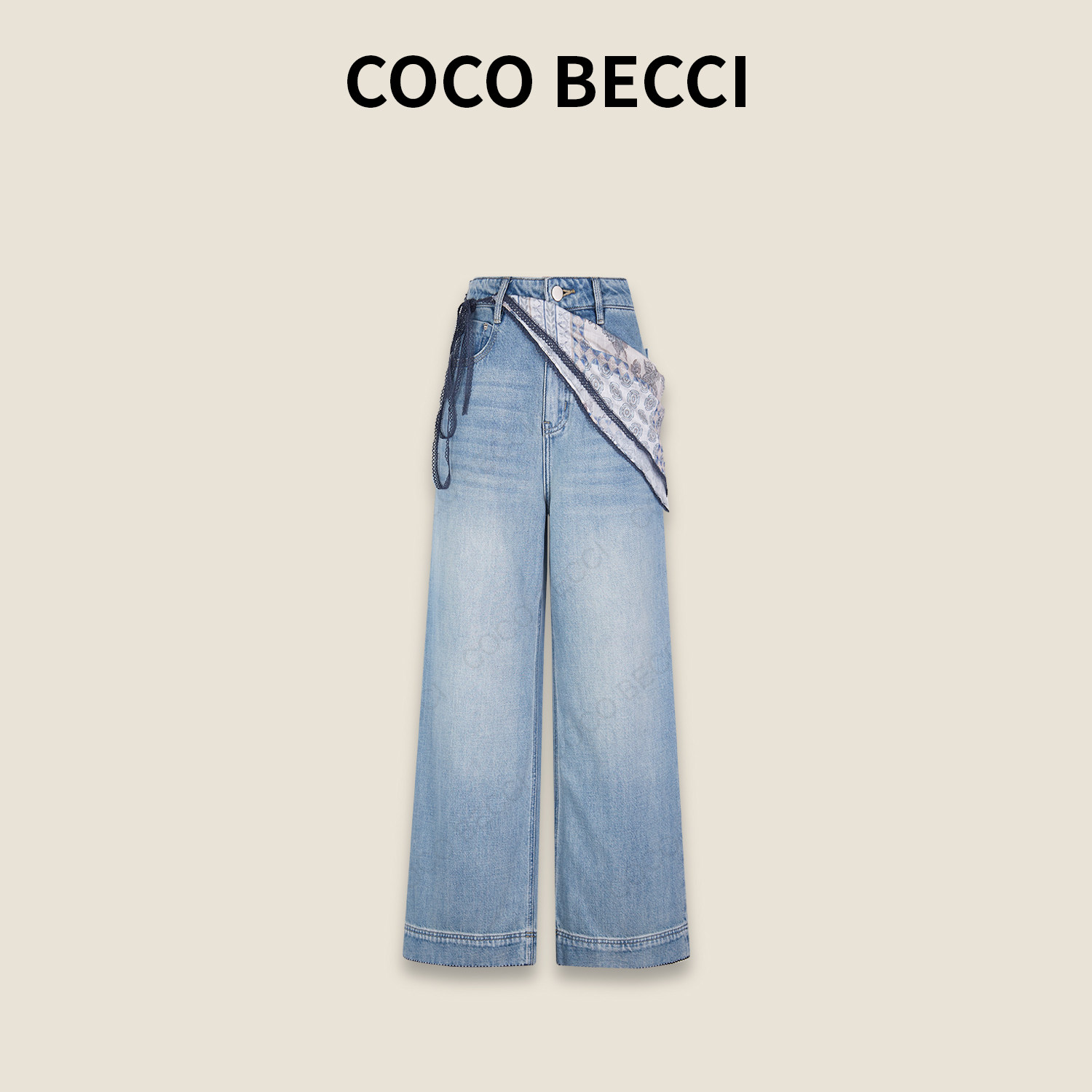 COCO BECCI【喀什蓝调】显瘦百搭丝巾阔腿牛仔裤子CFLJSU62A0002