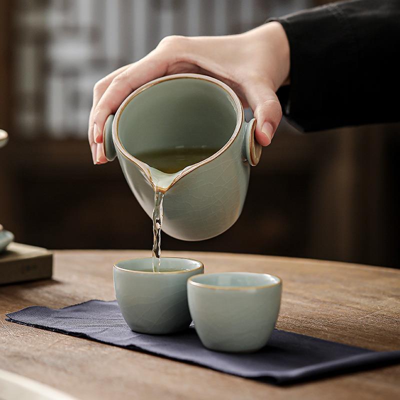 祥龙旅行茶具套装便携式收纳包户外运动汝窑快客杯陶瓷泡茶壶logo
