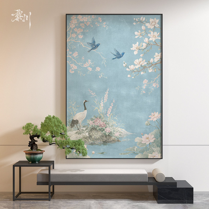 《清庭鹤语》法式复古油画客厅装饰画书房玄关走廊墙面艺术壁画