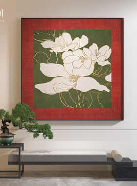 新中式轻奢中国风荷花高级感酒店餐厅玄关客厅装饰画壁画方形挂画