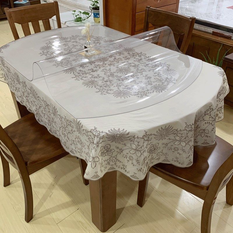 套装伸缩折叠椭圆形桌布pvc防水防油防烫免洗餐桌软塑料玻璃桌布