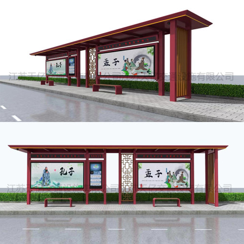智能候车亭乡村公交站台仿古公交车站台不锈钢滚动灯箱定制生产
