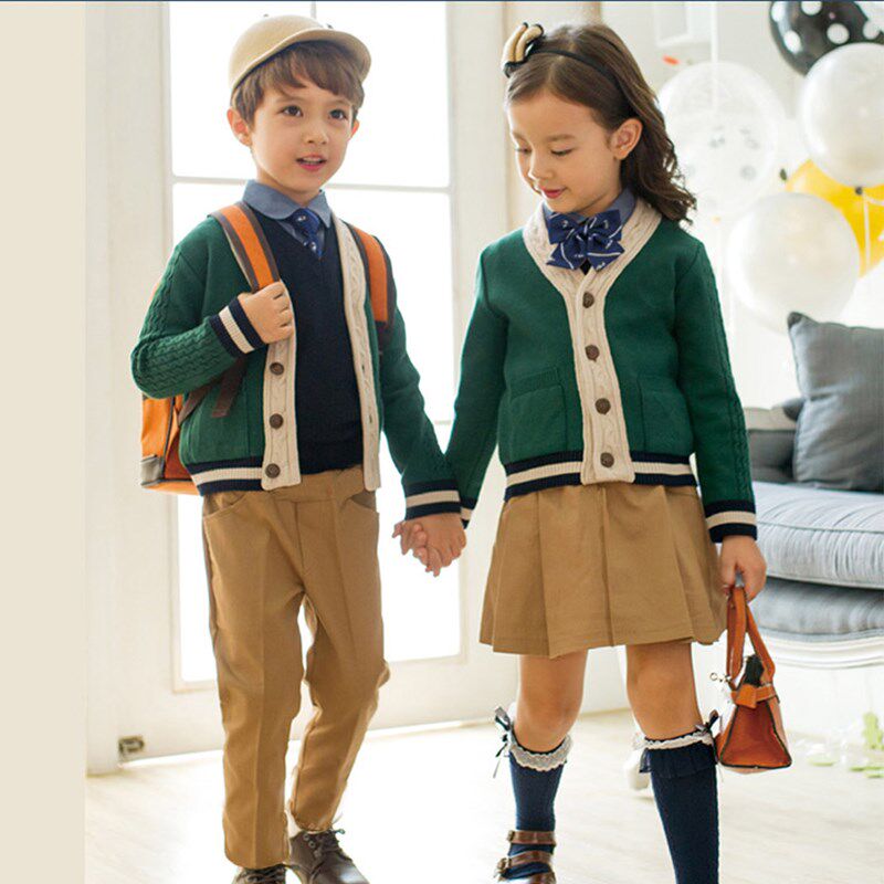 幼儿园园服春秋款套装英伦风小学生校服学院风T儿童班服毛衣绿色