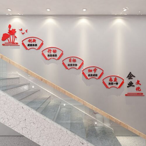 企业文化楼梯装饰贴画励志口号标语亚克力立体墙贴画自Z沾免钉高