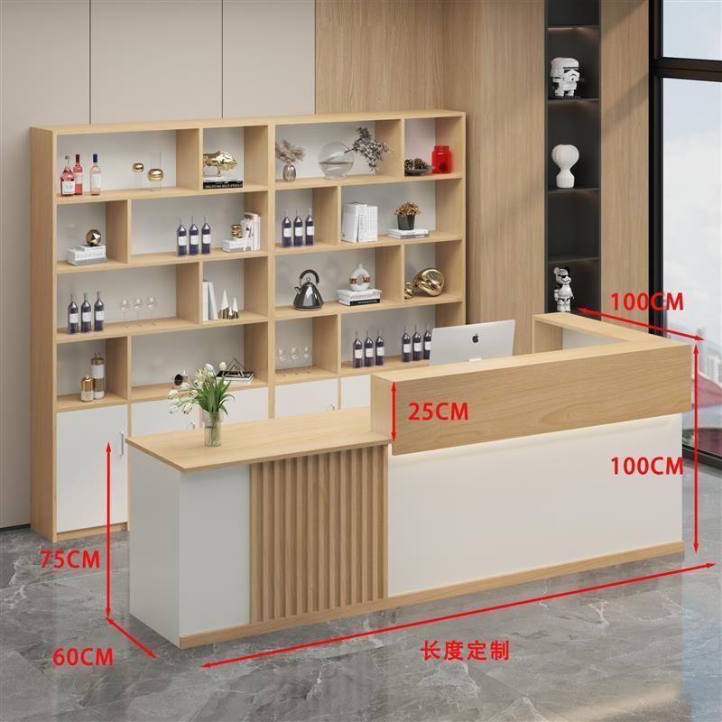 多层实木板酒柜定制餐厅吧台收银台饭店前台接待台店铺转角理发店