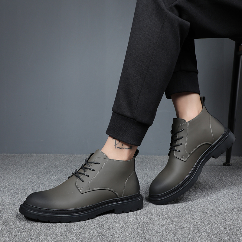 男鞋高帮鞋秋冬新款男士英伦风潮流皮靴男中帮短靴加绒二棉马丁靴