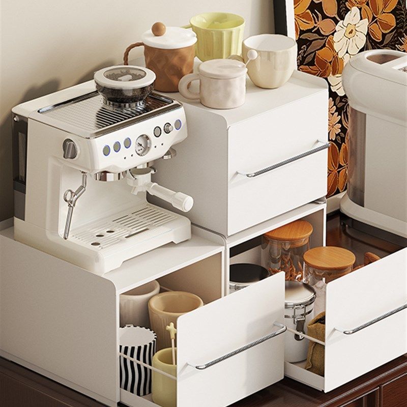 桌面杯子收纳f柜抽屉式轨道储物柜马克杯茶杯水吧台咖啡机置物架