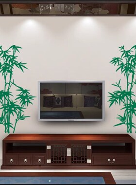 竹子图案文艺玻璃墙贴画橱窗装饰中国风绿色植物店面踢脚线贴纸画