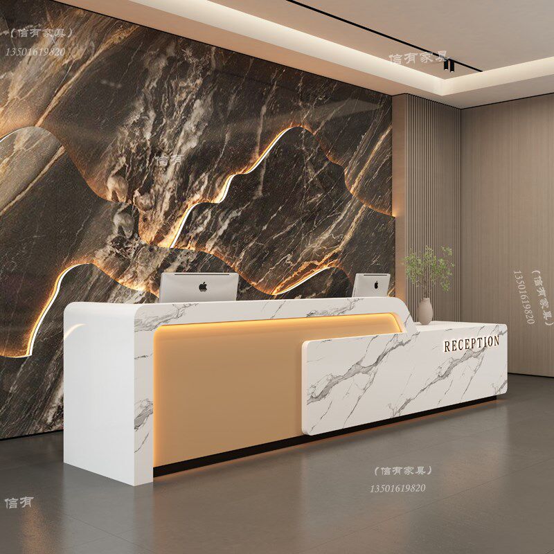 公司前台接待台烤漆美容院吧台店铺收银台酒店服务台仿大理石定制