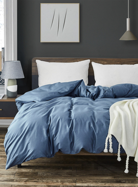 纯色灰色纯棉被罩150X210白色全棉被套180x200单件双拉链头被角带