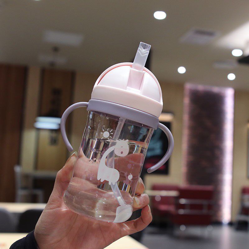 新款新款杯吸水杯带手柄刻度防摔儿童水饮宝宝幼儿园卡通水瓶密封