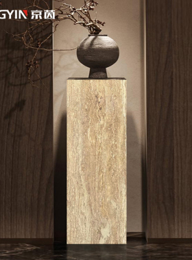 天然大理石底座雕塑台客厅民宿摆件中古风M黄洞石柱子装饰墩子落