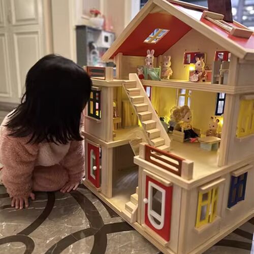 儿童益智玩具e房子diy小屋女孩玩具实木过家家公主别墅房子玩具屋
