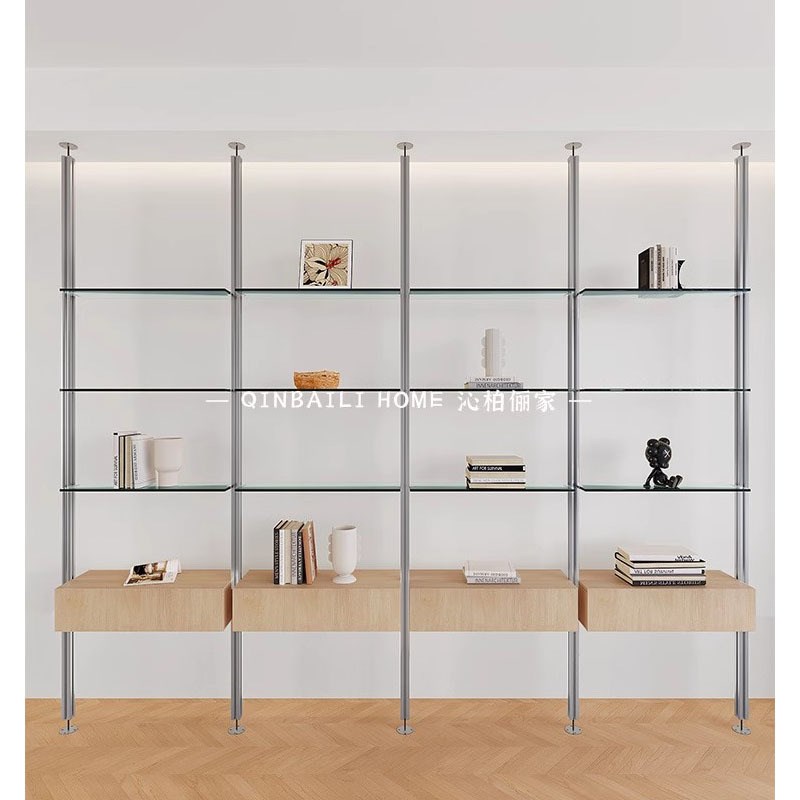 中古铝型材通天玻璃置物架收纳架陈列架子隔断展示架顶天立地书架