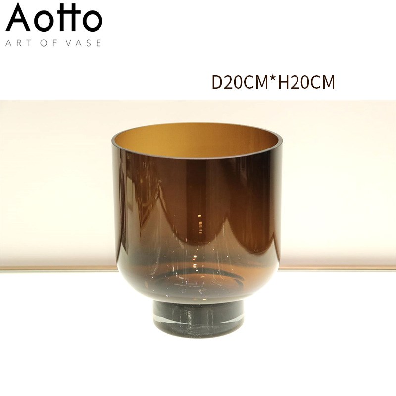 欧格丽琥珀色大号玻璃花瓶家居软装桌面装饰品摆件仿真花卉插花瓶