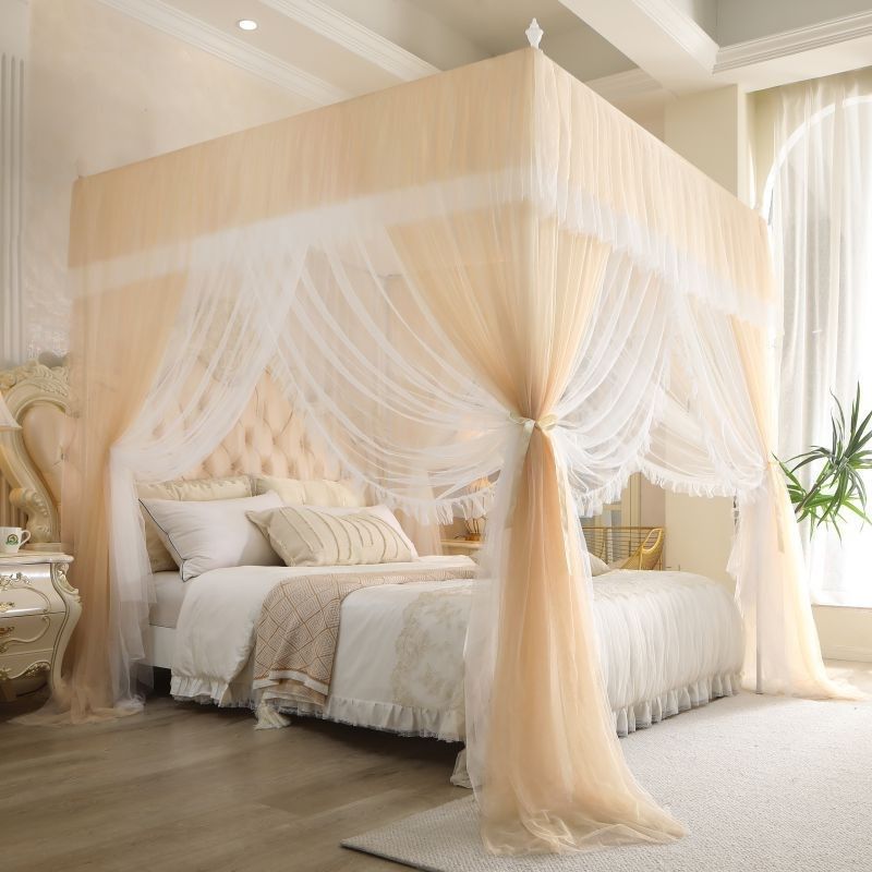 公主风方顶蚊帐双层纱落地蚊帐加密防蚊防摔免安装高档宫廷风蚊帐