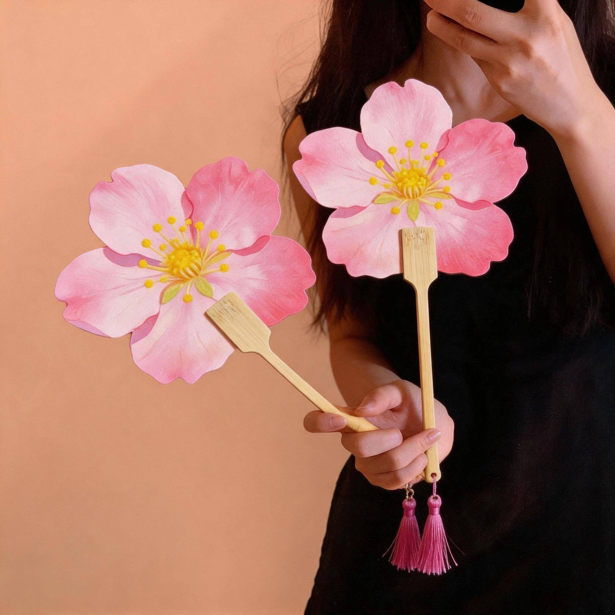 古风桃花手摇蒲扇女夏天便携拍照
