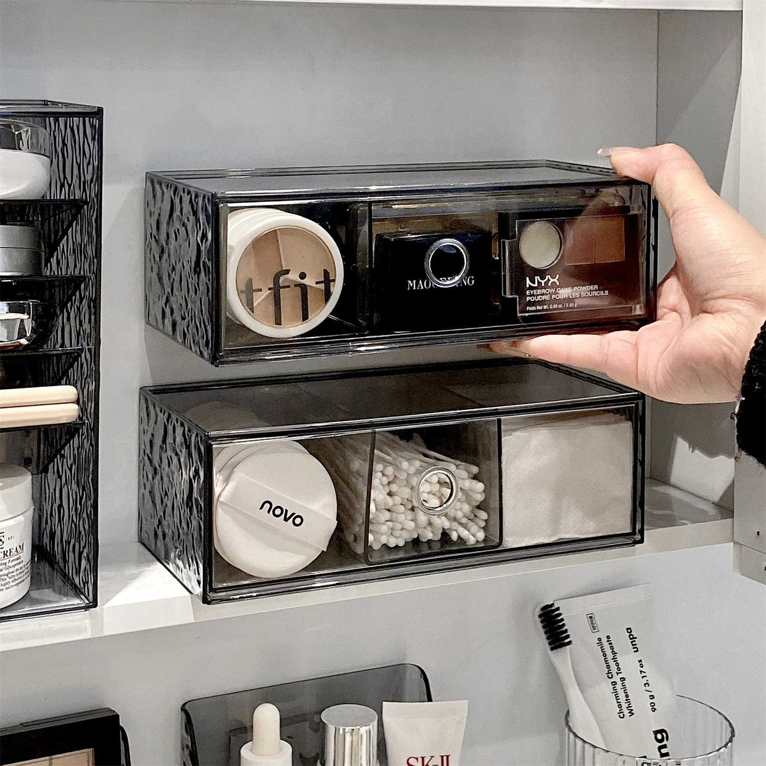 镜柜收纳盒卫生间化妆品置物架抽屉式浴室柜棉签卸妆棉粉扑整理盒,收纳整理,桌面收纳盒,淘宝优惠券,粉丝福利购,淘宝优惠卷