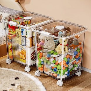 日本进口玩具收纳箱家用透明大容量超大客厅可移动带轮零食整理箱