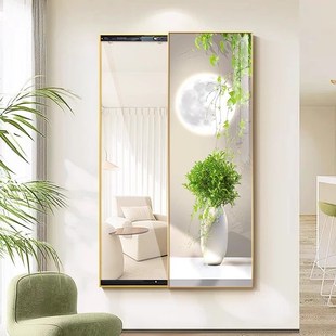 小清新绿植推拉镜子画玄关装饰画穿衣镜新款简约全身镜隐身镜挂画
