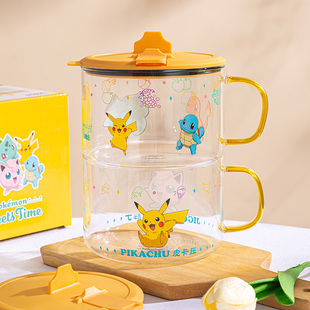 宝可梦玻璃泡面碗带盖宿舍学生嗦粉面碗可微波炉饭碗食堂打饭专用