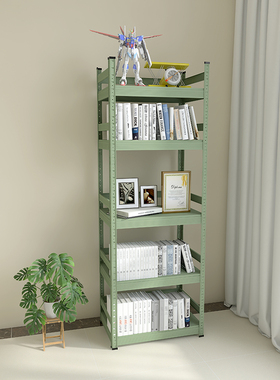 峰阳灰绿色书架置物架落地多层家用钢制客厅卧室靠墙铁艺收纳架a1