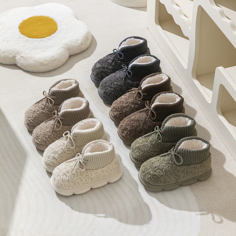 2024新款高筒棉拖鞋女秋冬季室内家居情侣防滑加绒耐脏时尚棉鞋男