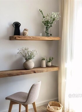 原木老木头一字板实木墙上置物架客厅墙面装饰层板隔板定制分层架